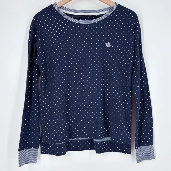 Lauren Ralph Lauren Women's Navy White Polka Dot Long Sleeve and Pants PJ Set - Picture 6 of 16